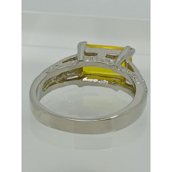 3CT Vintage Gold Plated Canary Yellow Radiant Sim Diamond CZ Engagement Ring 7 - Picture 3 of 10
